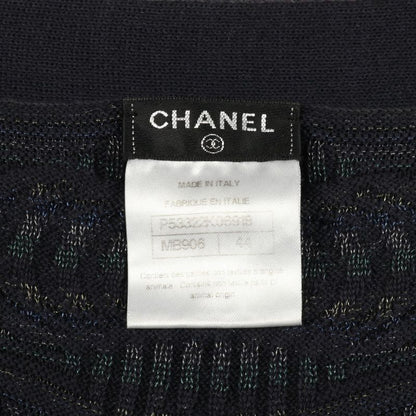 Chanel Dress Coco Mark Button Navy Cotton Knit Dress Women's Used B