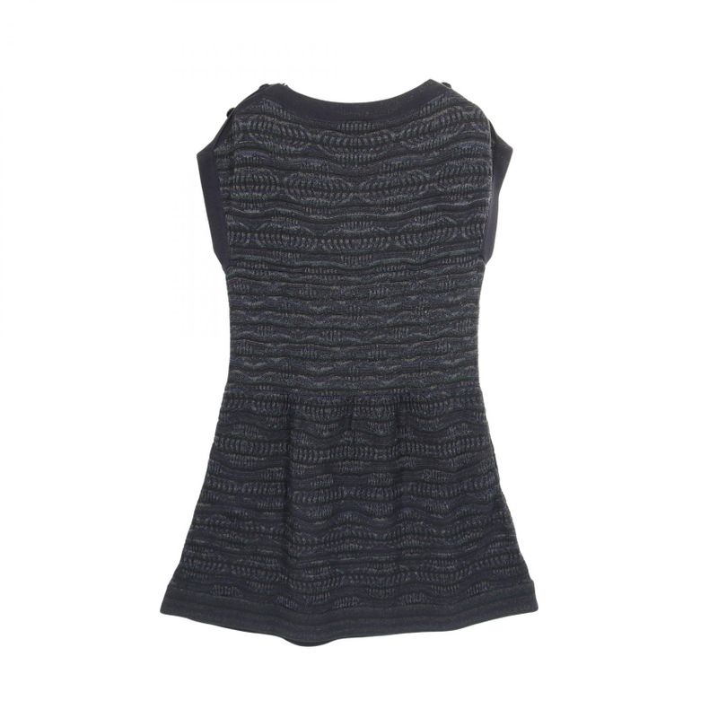 Chanel Dress Coco Mark Button Navy Cotton Knit Dress Women's Used B