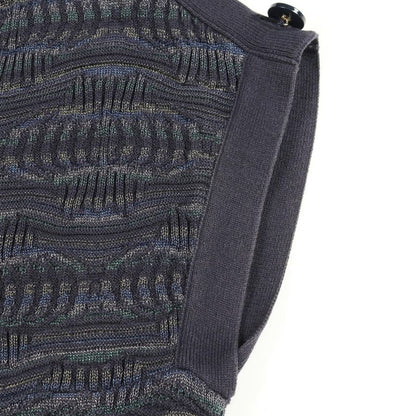 Chanel Dress Coco Mark Button Navy Cotton Knit Dress Women's Used B