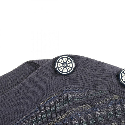 Chanel Dress Coco Mark Button Navy Cotton Knit Dress Women's Used B