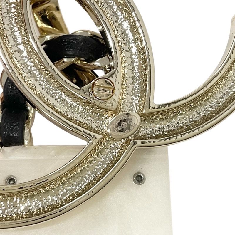 Chanel Brooch Corsage Gold White Black Coco Mark Matelasse Rhinestone