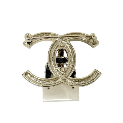 Chanel Brooch Corsage Gold White Black Coco Mark Matelasse Rhinestone