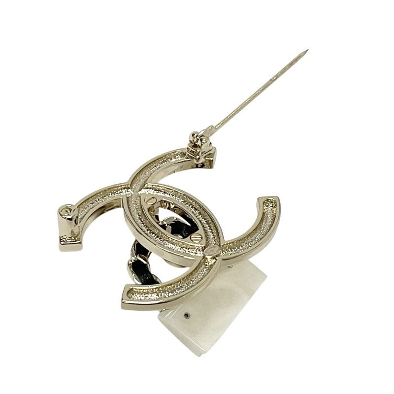 Chanel Brooch Corsage Gold White Black Coco Mark Matelasse Rhinestone