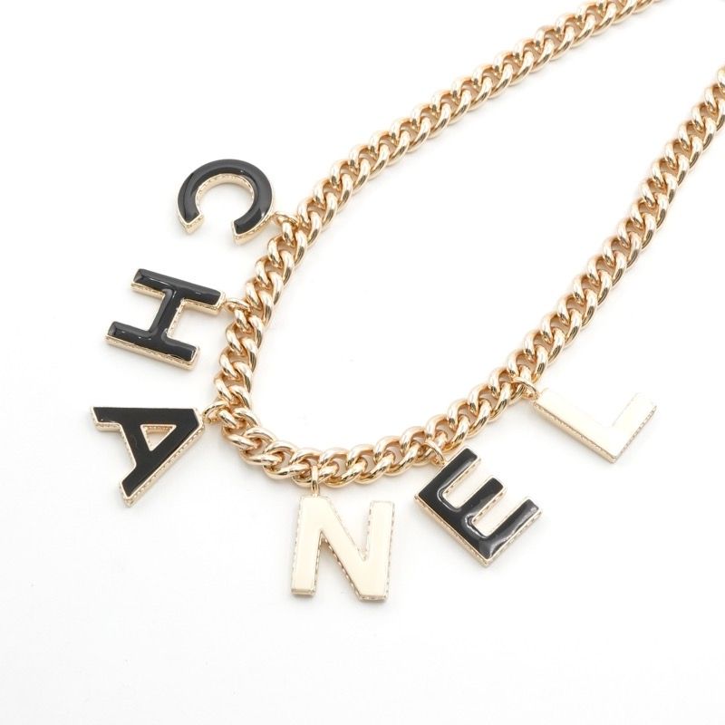 Chanel Necklace Pendant Choker Gold Black White Here Mark Logo