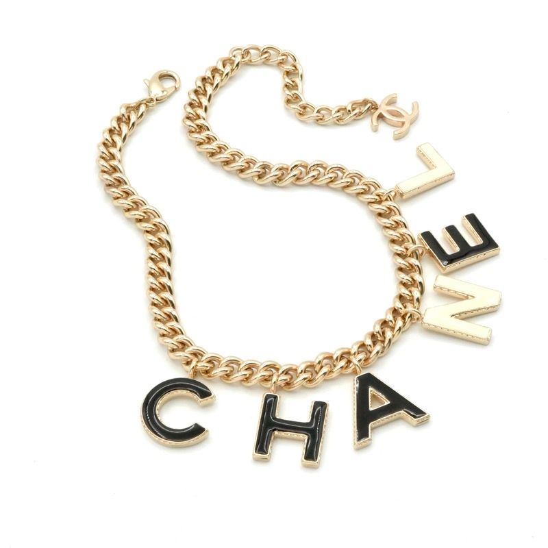 Chanel Necklace Pendant Choker Gold Black White Here Mark Logo