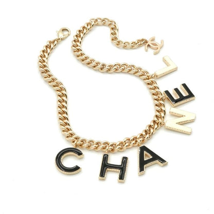 Chanel Necklace Pendant Choker Gold Black White Here Mark Logo