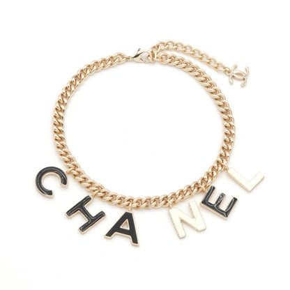 Chanel Necklace Pendant Choker Gold Black White Here Mark Logo