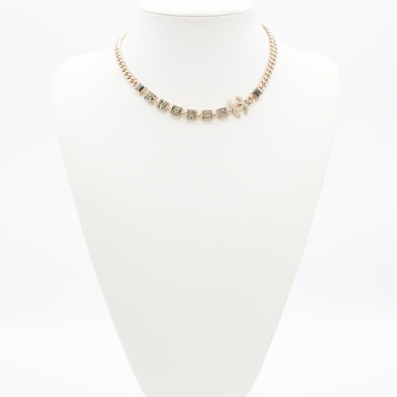 Chanel Necklace Pendant Choker Gold Coco Mark Logo Rhinestone