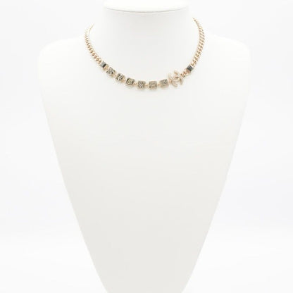 Chanel Necklace Pendant Choker Gold Coco Mark Logo Rhinestone