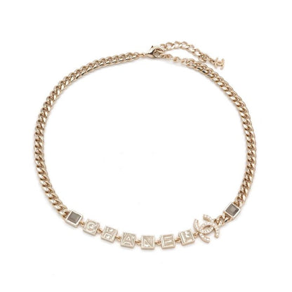 Chanel Necklace Pendant Choker Gold Coco Mark Logo Rhinestone