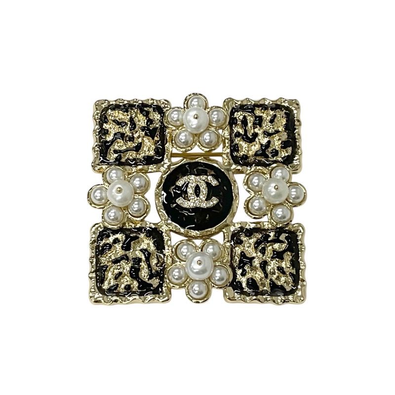 Chanel Brooch Corsage Gold Black Coco Mark Rhinestone