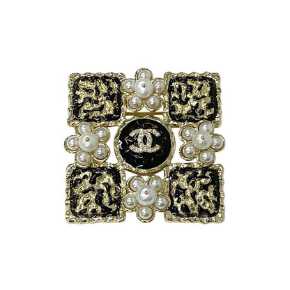 Chanel Brooch Corsage Gold Black Coco Mark Rhinestone