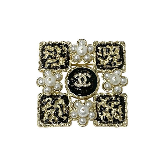 Chanel Brooch Corsage Gold Black Coco Mark Rhinestone