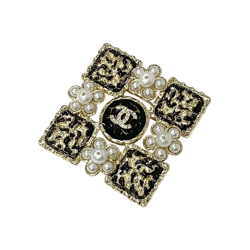 Chanel Brooch Corsage Gold Black Coco Mark Rhinestone