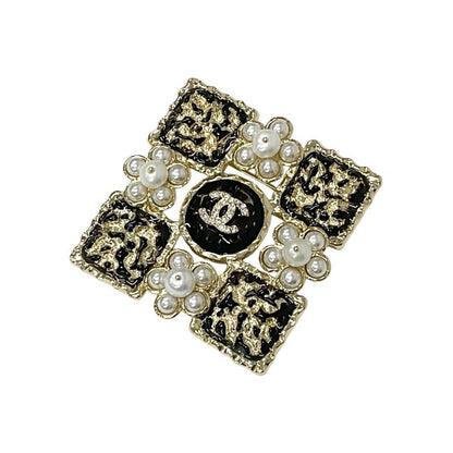 Chanel Brooch Corsage Gold Black Coco Mark Rhinestone