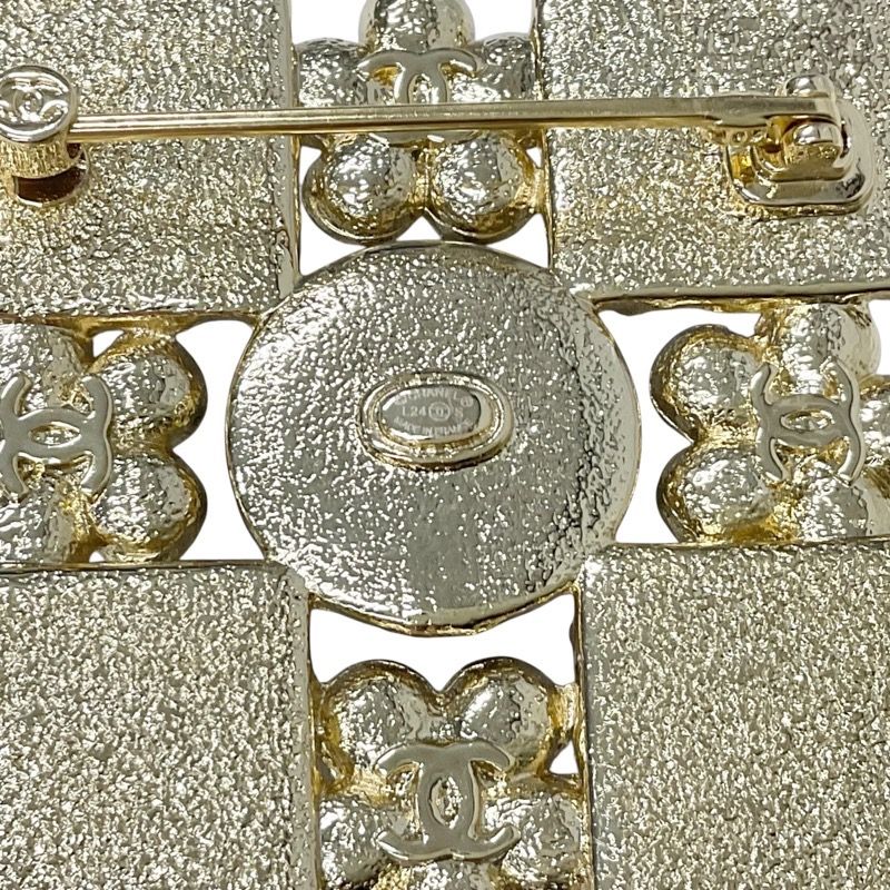 Chanel Brooch Corsage Gold Black Coco Mark Rhinestone