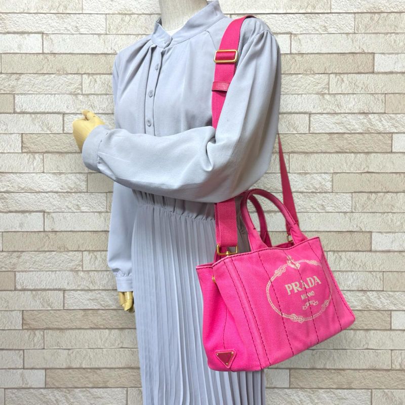 Prada Canapa Tote SS Shoulder Bag Canvas 1bg439 Pink Ladies Prada Preowned Prada