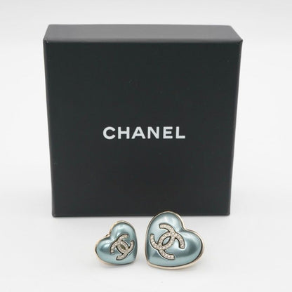 Chanel Brooch Corsage Blue Gold Pin Brooch Coco Mark Heart Rhinestone Set Of 2