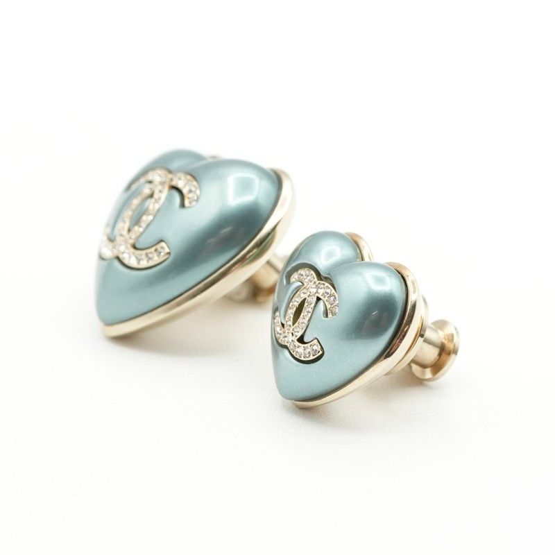 Chanel Brooch Corsage Blue Gold Pin Brooch Coco Mark Heart Rhinestone Set Of 2