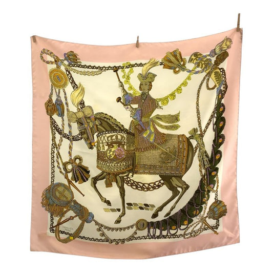 Hermes Timpani Player Carrée 90 Pink Multicolor Silk Scarf Large Scarf Women