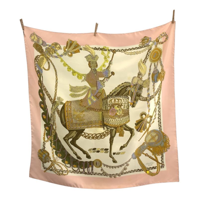 Hermes Timpani Player Carrée 90 Pink Multicolor Silk Scarf Large Scarf Women