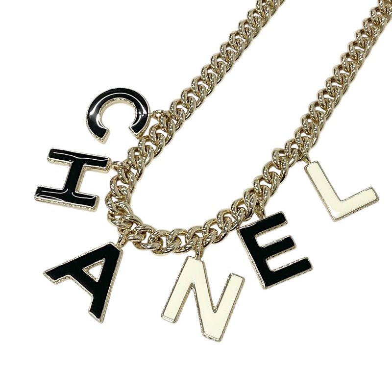Chanel Necklace Pendant Choker Gold Black White Logo Here Mark