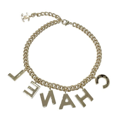 Chanel Necklace Pendant Choker Gold Black White Logo Here Mark