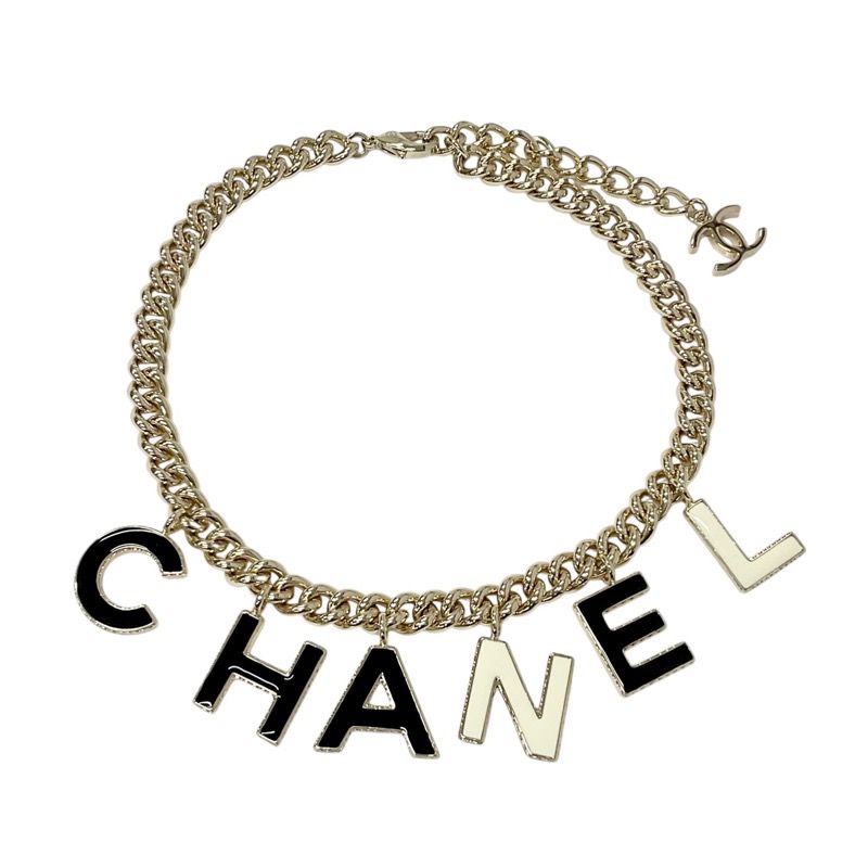 Chanel Necklace Pendant Choker Gold Black White Logo Here Mark