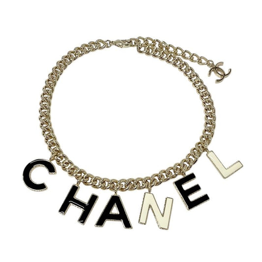 Chanel Necklace Pendant Choker Gold Black White Logo Here Mark