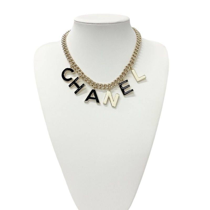 Chanel Necklace Pendant Choker Gold Black White Logo Here Mark