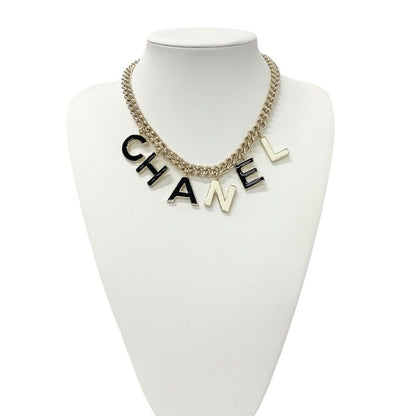 Chanel Necklace Pendant Choker Gold Black White Logo Here Mark