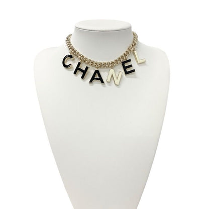 Chanel Necklace Pendant Choker Gold Black White Logo Here Mark