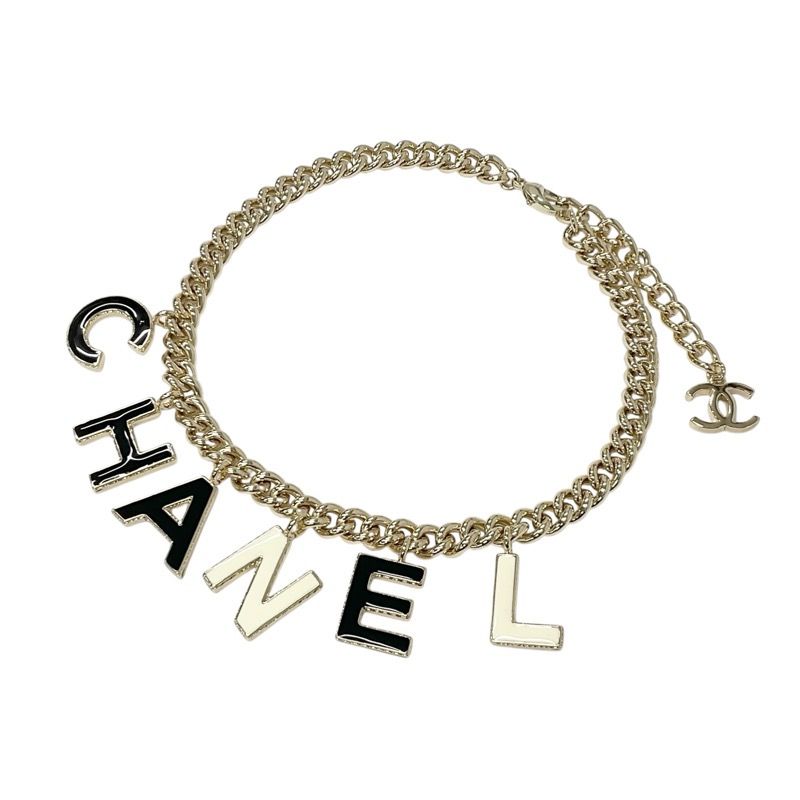 Chanel Necklace Pendant Choker Gold Black White Logo Here Mark