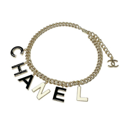 Chanel Necklace Pendant Choker Gold Black White Logo Here Mark