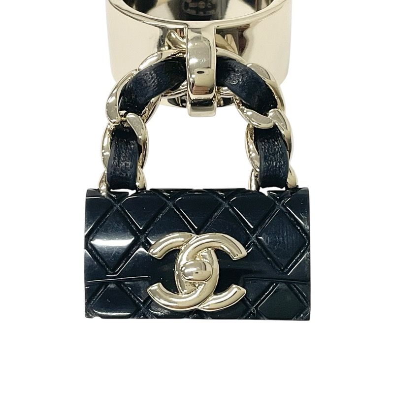 Chanel Ring Gold Black Coco Mark Matelasse Bag Charm