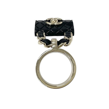 Chanel Ring Gold Black Coco Mark Matelasse Bag Charm