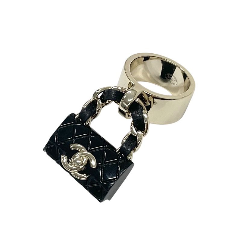 Chanel Ring Gold Black Coco Mark Matelasse Bag Charm