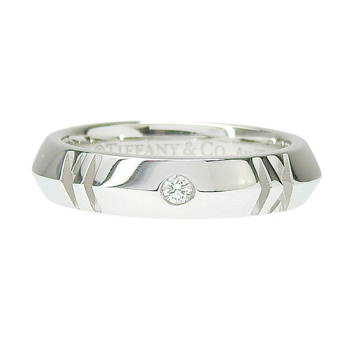 Tiffany & Co Atlas X Closed Diamond Narrow Ring 18K White Gold 750 White Gold