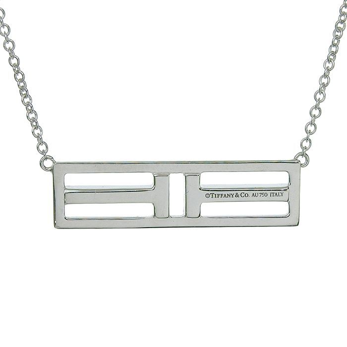 Tiffany & Co TWO Open Horizontal Bar Diamond Necklace 18K White Gold 750 White