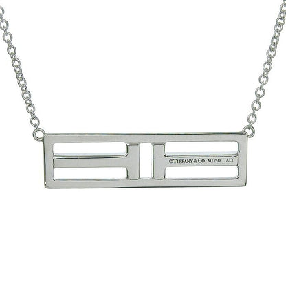 Tiffany & Co TWO Open Horizontal Bar Diamond Necklace 18K White Gold 750 White