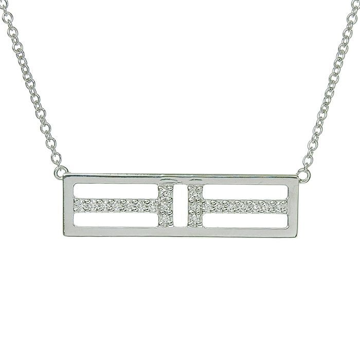 Tiffany & Co TWO Open Horizontal Bar Diamond Necklace 18K White Gold 750 White