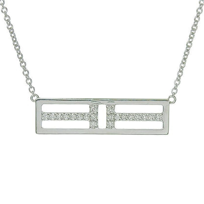 Tiffany & Co TWO Open Horizontal Bar Diamond Necklace 18K White Gold 750 White