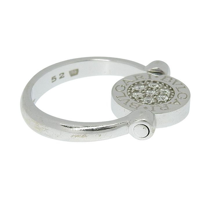 Bvlgari Flip Diamond Onyx Ring 18K White Gold 750 White Gold Diamond Onyx #52