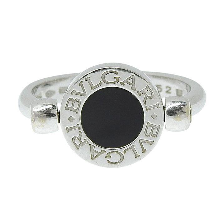 Bvlgari Flip Diamond Onyx Ring 18K White Gold 750 White Gold Diamond Onyx #52