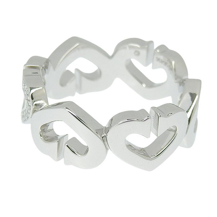 Cartier C Heart Diamond Ring 18K White Gold 750 White Gold Diamond #50 Equivalen