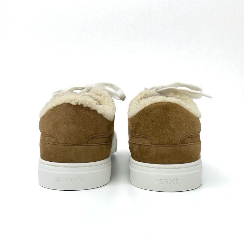 Hermes Day Sneakers Shoes Suede Mouton Brown Silver Kelly Hardware