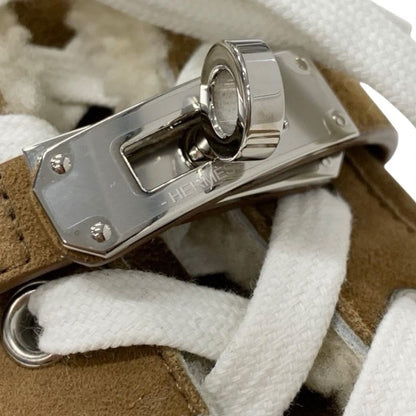 Hermes Day Sneakers Shoes Suede Mouton Brown Silver Kelly Hardware