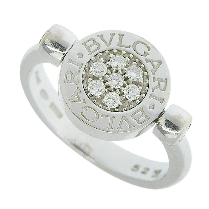 Bvlgari Flip Diamond Onyx Ring 18K White Gold 750 White Gold Diamond Onyx #52