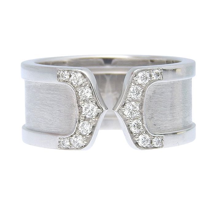 Cartier C2 Diamond Ring 18K White Gold 750 White Gold Diamond #55 Size 15 Rings