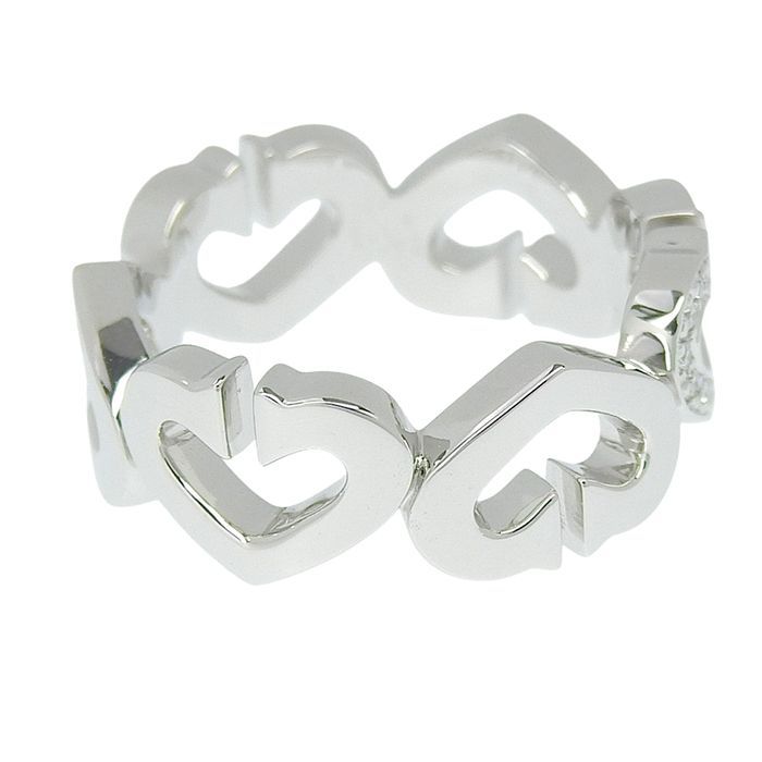 Cartier C Heart Diamond Ring 18K White Gold 750 White Gold Diamond #50 Equivalen